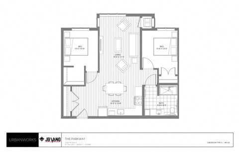 Floor plan for 2 beds, 1 bath